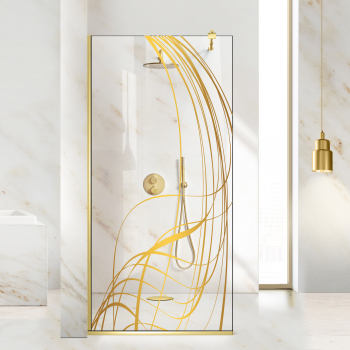 Paravan dus walk-in Aqua Roy Gold Lava auriu 100x195 cm sticla 8 mm clara securizata anticalcar 