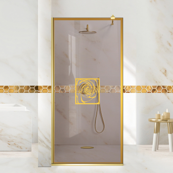Paravan dus walk-in Aqua Roy Gold Rose auriu 80x195 cm sticla 8 mm bronz securizata anticalcar 