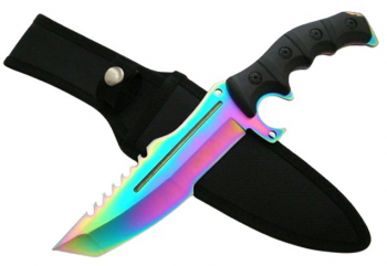 Cutit de vanatoare IdeallStore® Rainbow Element 30.5 cm otel inoxidabil multicolor 