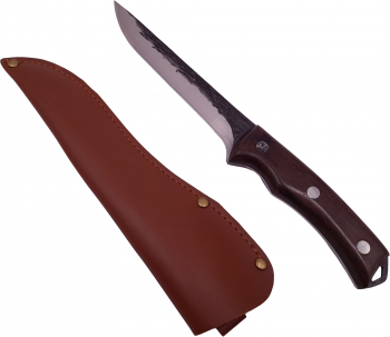 Cutit japonez IdeallStore® lucrat manual Hunter Swish 27.5 cm maro teaca piele 