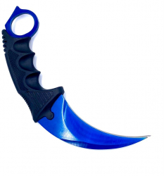 Cutit karambit cu tais CS GO teaca si snur de agatat albastru metalic