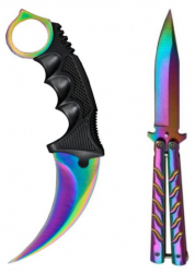 Set 2 cutite IdeallStore® karambit si fluture otel inoxidabil multicolor 