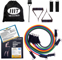 Sistem de antrenament fitness - Set Extensor 11 piese - 5 corzi / benzi elastice pentru abdomen piept biceps triceps umeri picioare METATRON 