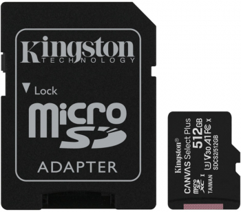 Card de memorie MicroSD Kingston Canvas Select Plus, 512GB, 100/85MB/s, cu adaptor sdcs2/512gb 