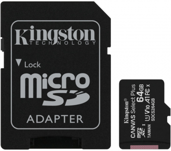 Card de memorie MicroSD Kingston Canvas Select Plus, 64GB, 100/85MB/s, cu adaptor sdcs2/64gb 