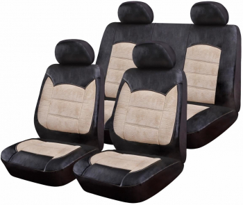 Huse Scaune Auto Luxury Negru Crem cu fermoare pentru bancheta rabatabila 9 bucati