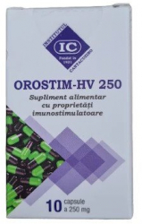 Orostim HV 250-supliment alimentar pentru adulti cu proprietati imunostimulatoare produs de Institutul Cantacuzino cutie cu 10 capsule
