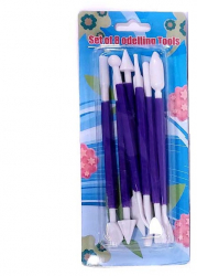 Set spatule pentru decorare tort si prajituri 8 elemente 16 forme plastic mov 
