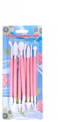 Set spatule pentru decorare tort si prajituri 8 elemente 16 forme plastic roz 