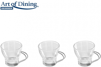 SET 3 CESTI 110 ML STICLA CU MANER DIN OTEL CROMAT ART OF DINING BY HEINNER 