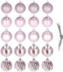 Set 20 globuri de Craciun 6 cm 5 modele roz 