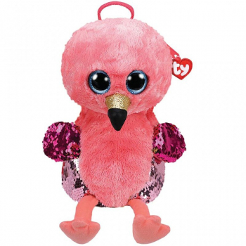 Rucsac pentru copii cu paiete reversibile TY Flamingo Gilda 33 cm roz