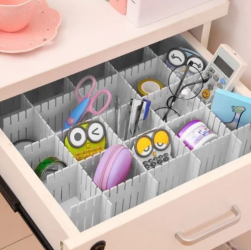 Set 3 Separatoare pentru Organizare Sertare Ajustabile Manual PVC 50 x 10cm Alb 