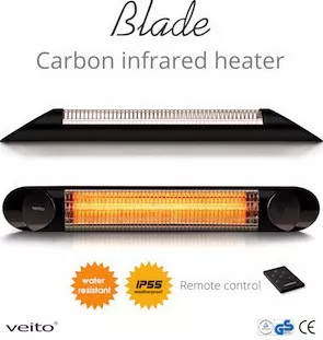 Veito Blade 2kW Incalzitor electric Convector Radiator electric Infrarosu Interior-Exterior fibra Carbon Afisaj LED IP55 Negru 