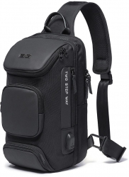 Rucsac crossbody/de umar casual impermeabil multifunctional cu port de incarcare USB Bange Negru 