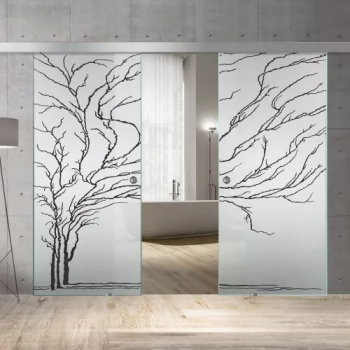 Usa culisanta Boss Duo model Tree negru 120x215 cm sticla mata securizata glisanta in ambele directii 