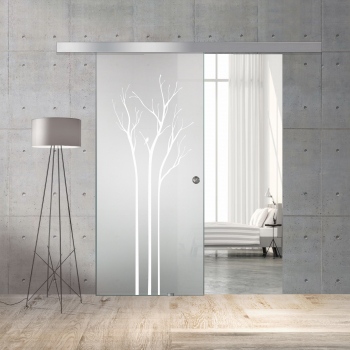 Usa sticla mata Boss model Peace alb 215x90 cm securizata 8 mm tip culisanta de interior glisanta in ambele directii 