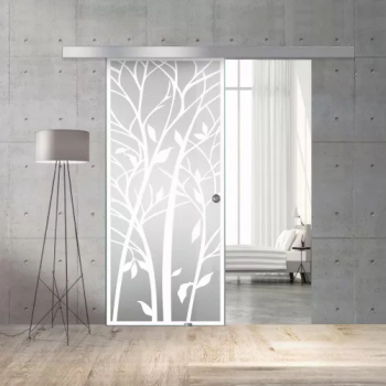 Usa sticla mata Boss model Wood alb 215x60 cm securizata 8 mm tip culisanta de interior glisanta in ambele directii 