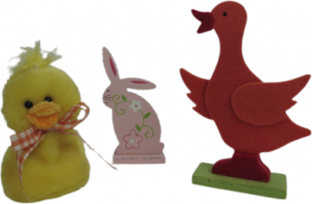 Set 3 decoratiuni pascale 2 Puisori si un iepuras multicolor 