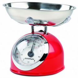 Cantar de bucatarie mecanic cu bol mare G3Ferrari - Aska capacitate max. 5 kg diviziune 25g functie tare si zero design retro rosu