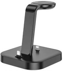 Incarcator Wireless 3in1 HOCO CW43 pentru telefon casti wireless Apple si Apple Watch toate seriile Negru