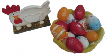 Set decoratiuni Paste Gainusa Cuibarind si Cos cu Oua Vopsite centru de masa multicolor 2 piese 