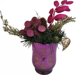 Decoratiune pentru masa de Craciun Vaza metalizata decorata 23x23 cm 