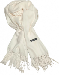 Esarfa Dama tip Sal Casmir Subtire Sezon Rece Uni cu Franjuri 200x68cm Alb 