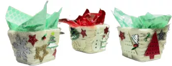 Set 3 cosuri decorative Craciun Pentru masa Pasla 9x9x10 cm Alb/Rosu 