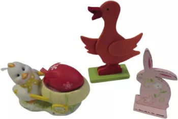 Set 3 decoratiuni pascale Puisor cu Ou Pascal Puisor si Iepuras multicolor ceramica fetru lemn 