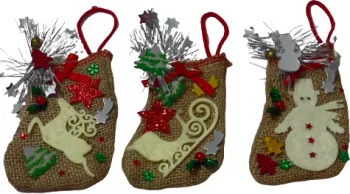 Set 3 decoratiuni pentru usa Handmade Craciun Cizmulita Iuta Fetru Plastic 9x17 cm 
