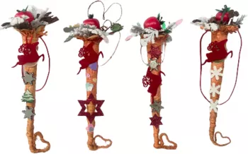 Set 4 decoratiuni de Craciun Handmade Pentru usa Cornul abundentei 7x5x30 cm Portocaliu 