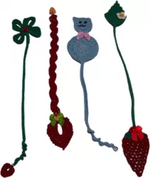 Set 4 semne de carte Handmade inima trifoi pisica bleu capsuna multicolor