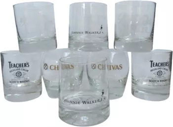 Set 8 pahare Fara picior Pentru whisky Sticla groasa De colectie 8x9 cm si 9x9 cm Transparent/Negru 