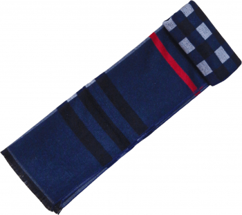 Fular elegant Onore bleumarin si gri si negru 182 x 30 cm bumbac model dungi late 