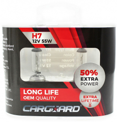 CARGUARD - Set de 2 becuri Halogen H7 55W +50 Intensitate - LONG LIFE 
