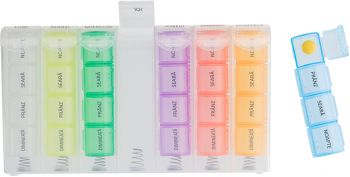 Organizator pentru medicamente cu 28 casete color 