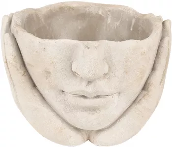 Set 2 ghivece flori ceramica bej Face 17x17x11 cm 