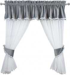 Perdea bucatarie bumbac alb cu volan din catifea culoare gri cu dantela alba 200x140 