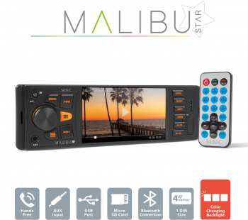 Unitate principala multimedia Malibu Star - 1 DIN - 4 x 50 W - BT - MP3 - AUX - SD - USB 