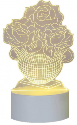 Lampa De Veghe 3D LED Trandafiri 7 Culori Lumina Ambientala Alimentare USB sau 3 baterii AA 