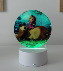 Lampa De Veghe LED Masha si Ursul 7 Culori Lumina Ambientala Alimentare USB sau 3 baterii AA 