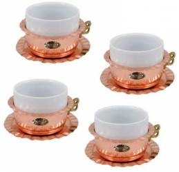 Set 4 Cesti de Cafea din Cupru+Portelan 200ml 