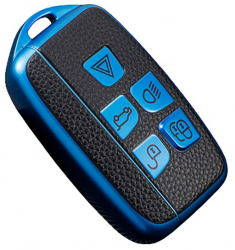 Husa albastru cu insertii piele pentru cheie Land Rover Range Rover Evoque Sport Freelander Discovery Velar Jaguar 