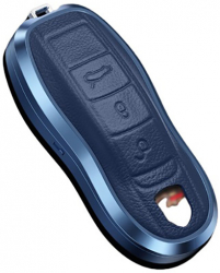 Husa aluminiu cu piele albastru pentru cheie Porsche Cayenne 958 911 Lepin 996 Macan Panamera 997 944 924 987 987 Gt3 Cayman 