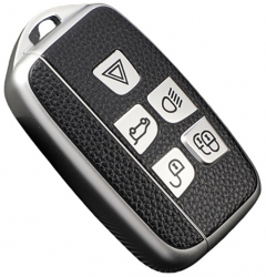 Husa argintiu cu insertii piele pentru cheie Land Rover Range Rover Evoque Sport Freelander Discovery Velar Jaguar 