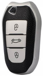 Husa argintiu cu insertii piele pentru cheie smart Peugeot 2008 3008 4008 5008 308 408 508 Citroen C4 C4L C6 C3-XR 