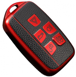 Husa rosu cu insertii piele pentru cheie Land Rover Range Rover Evoque Sport Freelander Discovery Velar Jaguar 