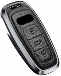 Husa aluminiu cu piele negru pentru cheie Audi A3 A4 B9 A6 C8 A7 S7 4K A8 D5 S8 Q7 Q8 SQ8 E-tron 2018 2019 2020 2021 
