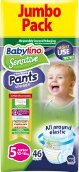 Scutece-chilotel de noapte Babylino Sensitive Unisex Night Use marimea 5 46 buc 10-16 kg